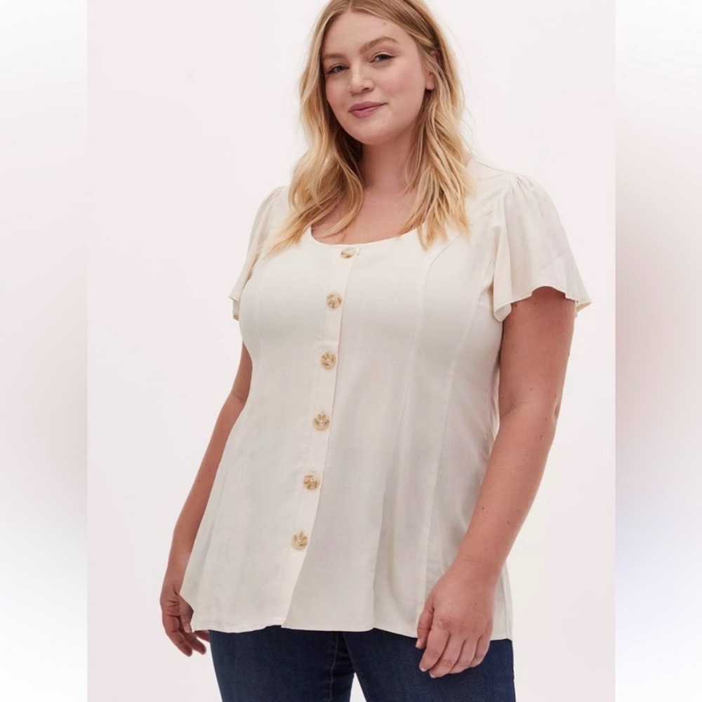 Torrid Womens Fit And Flare‎ Rayon Slub Button-Front Top Plus Size Neutral